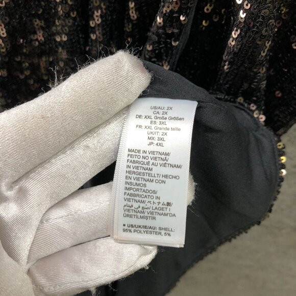 The Drop Helena Sequin Wrap Dress Womens 2X Gold Black Long Sleeve Mini V-Neck - Picture 8 of 13
